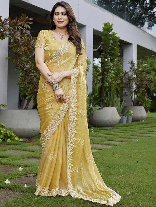 women solid with work embroidered saree with blouse - 22066069 - Standard Image - 0