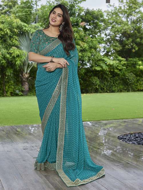 women bandhani printed bordered saree with blouse - 22066106 - Standard Image - 0