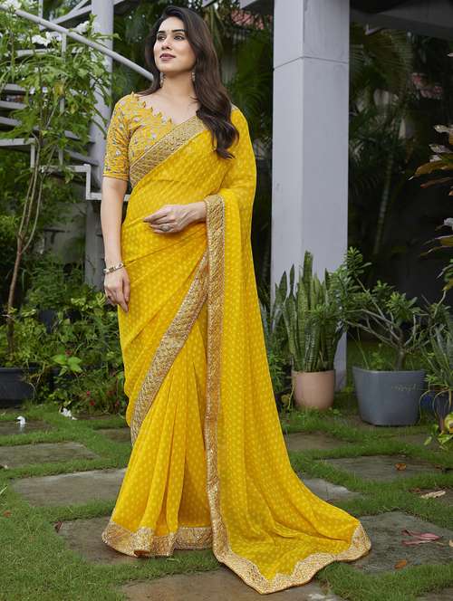 women bandhani printed bordered saree with blouse - 22066107 -  Standard Image - 0
