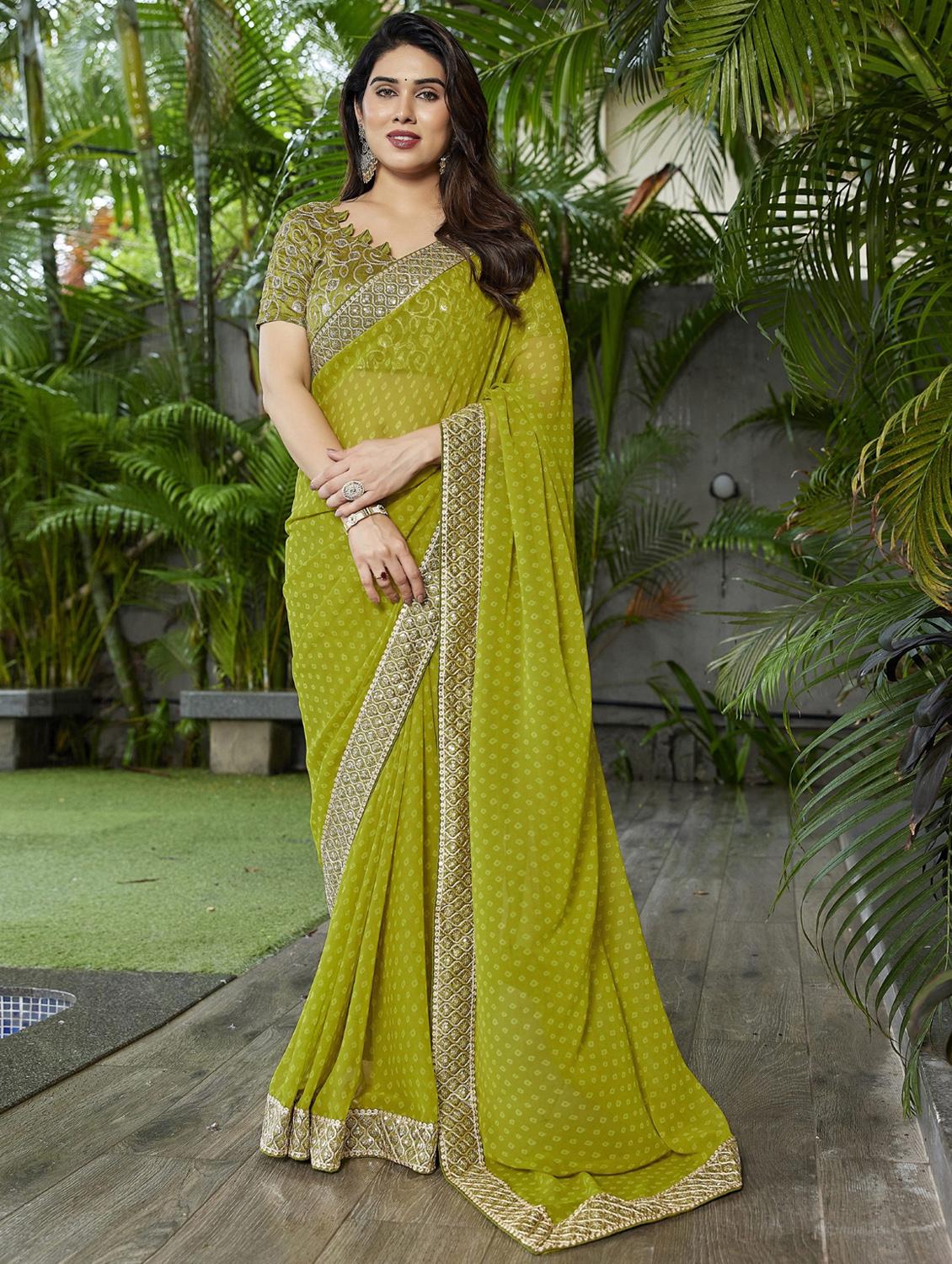 green georgette bandhani saree with blouse - 22066108 - Zoom Image - 0