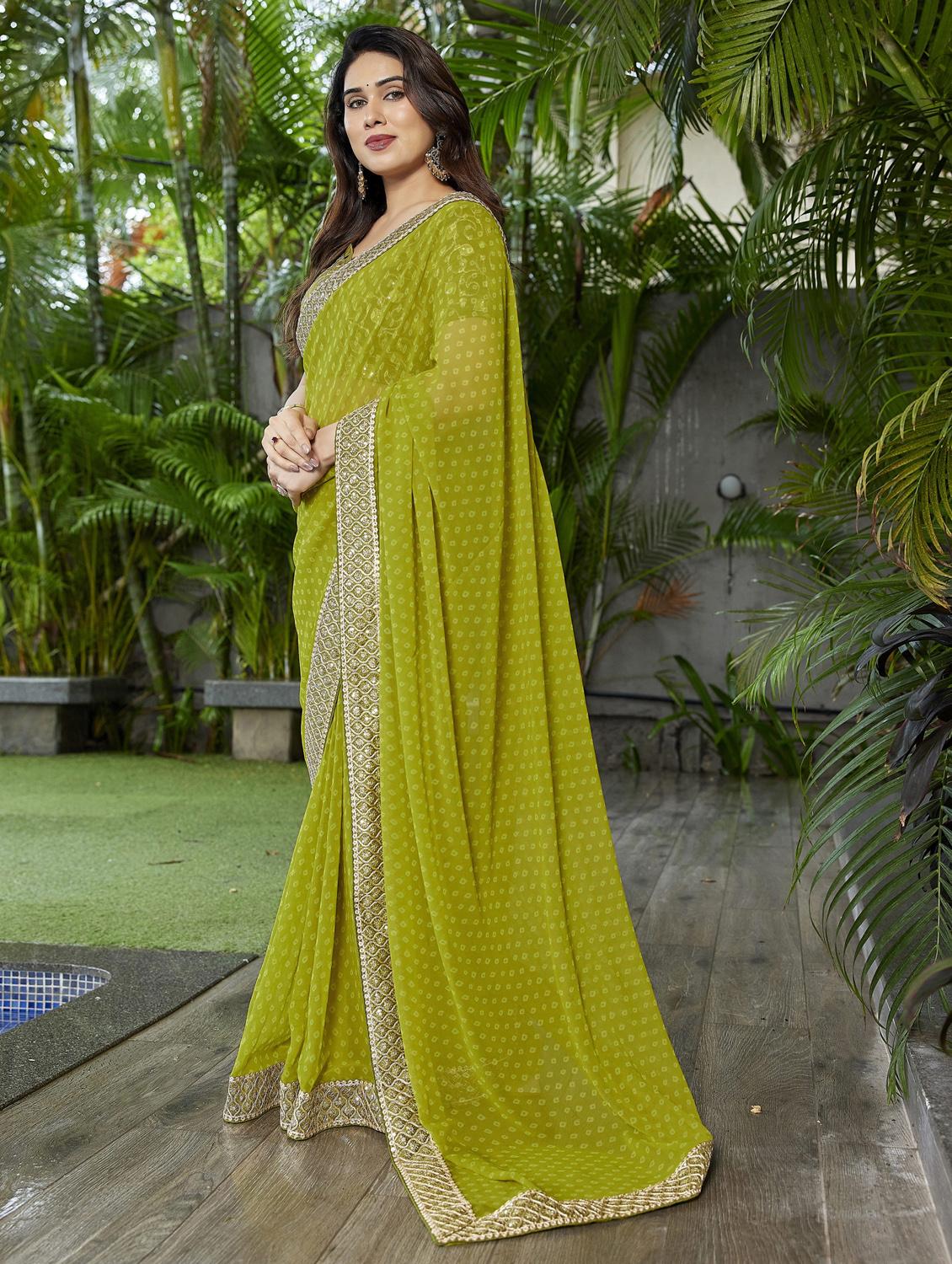 green georgette bandhani saree with blouse - 22066108 - Standard Image - 1