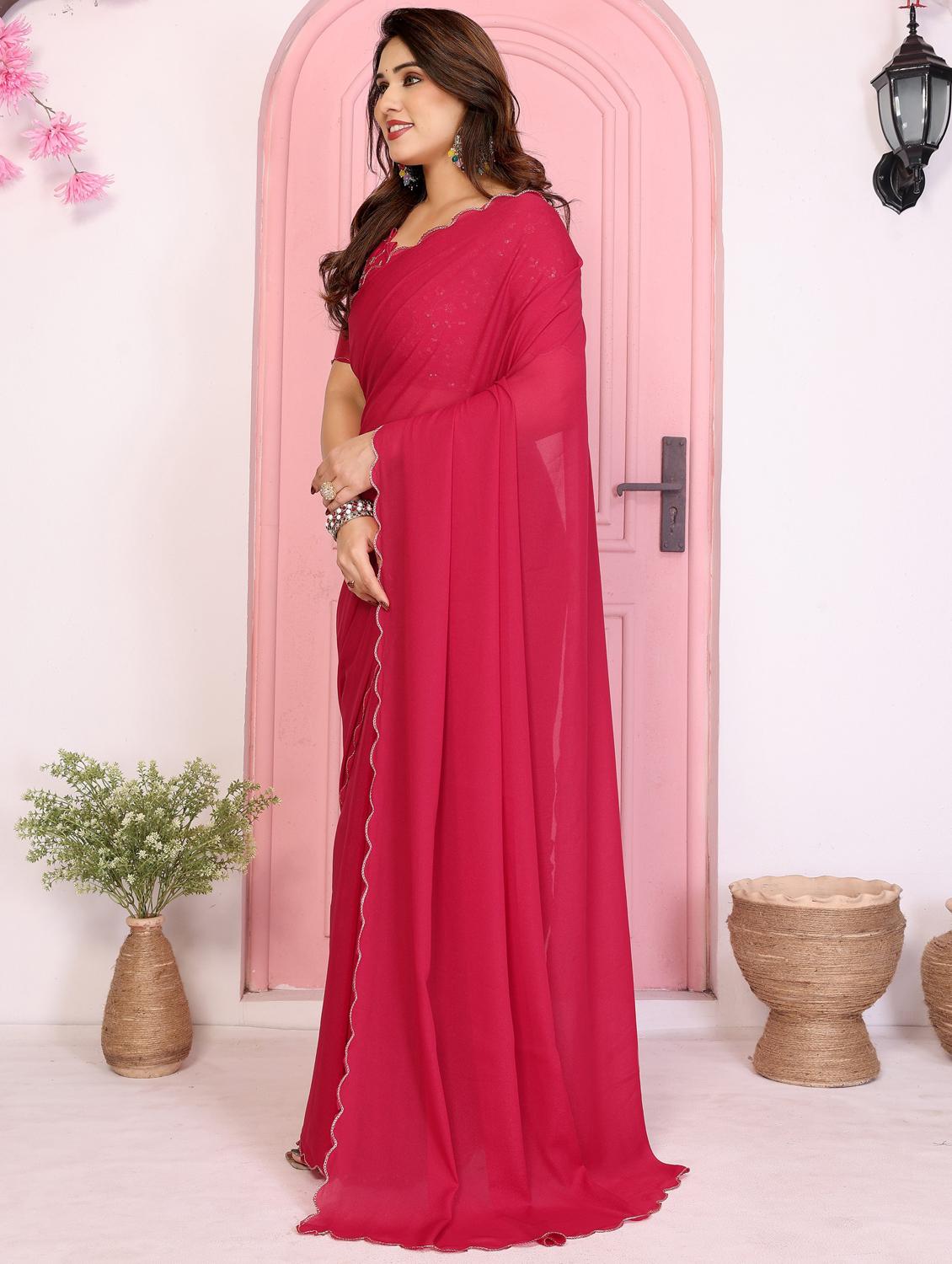 women solid plain saree with blouse - 22066120 - Standard Image - 1
