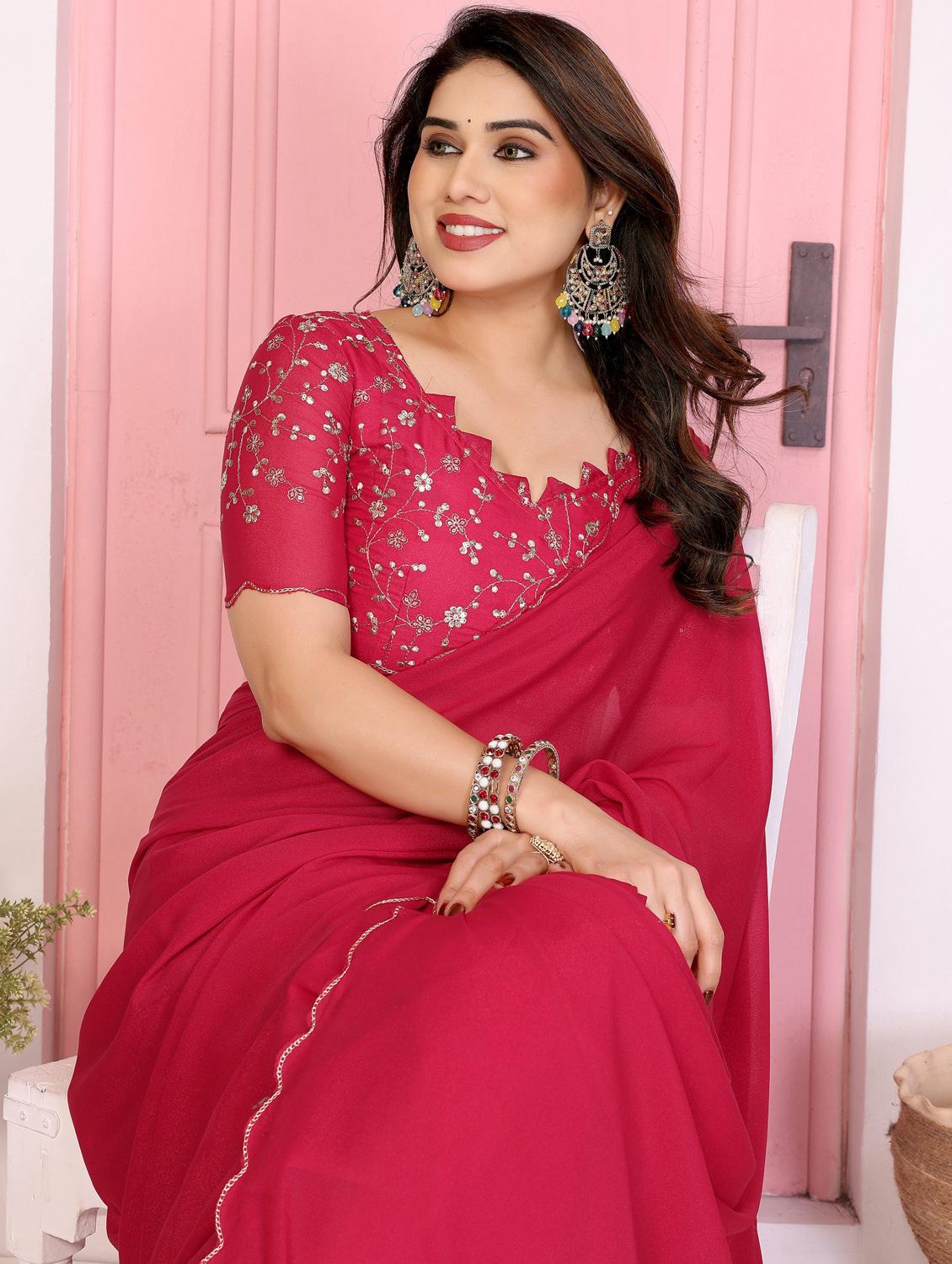 women solid plain saree with blouse - 22066120 - Standard Image - 4