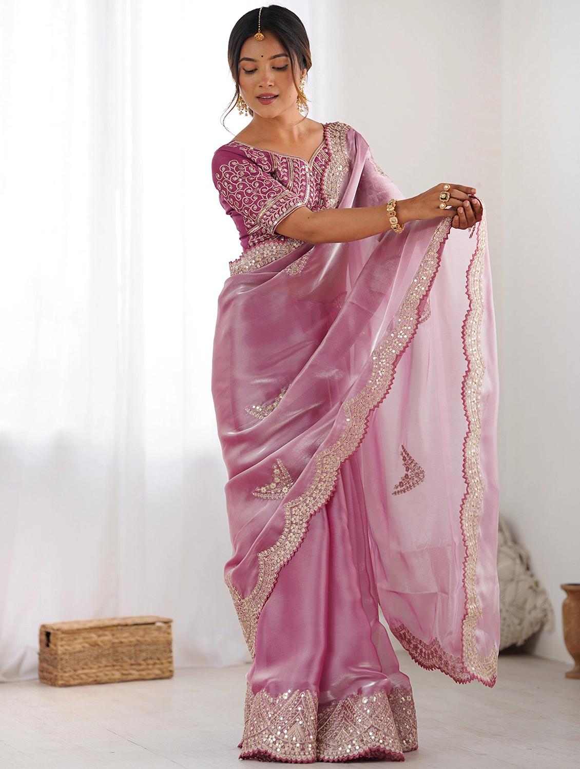 women solid with work embroidered saree with blouse - 22066125 -  Standard Image - 1