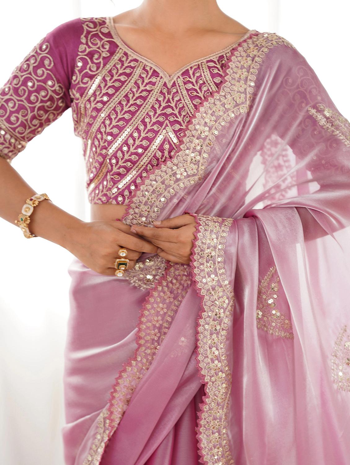 women solid with work embroidered saree with blouse - 22066125 - Standard Image - 4