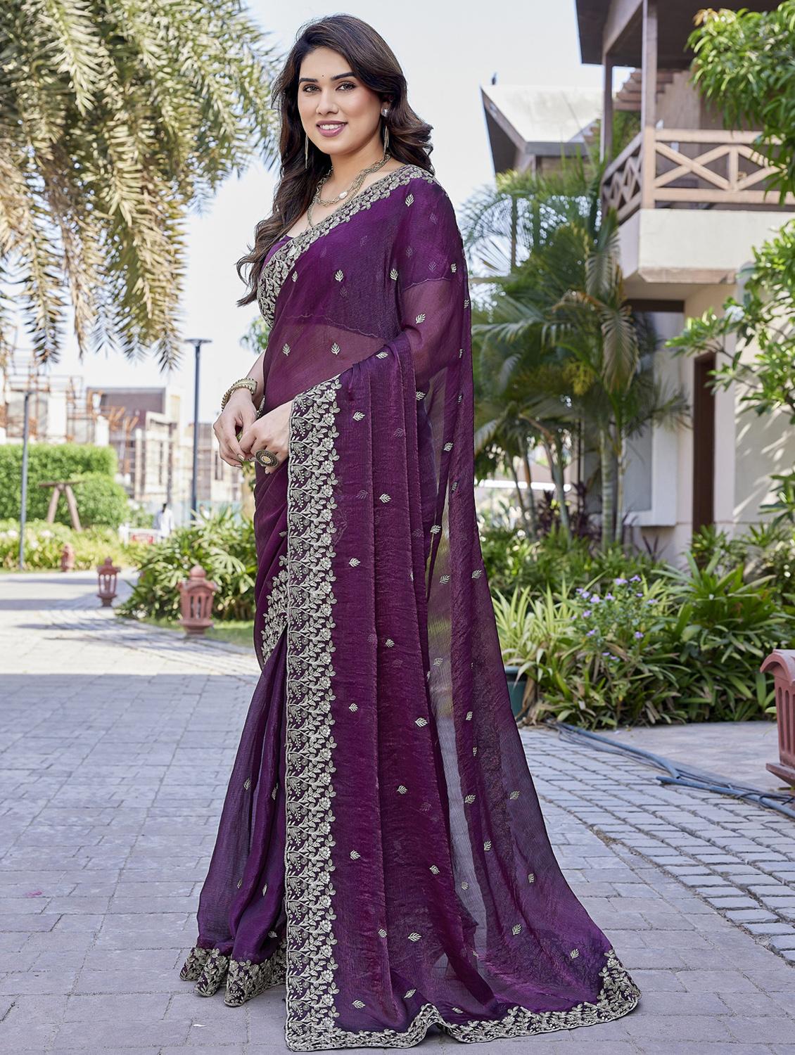 purple chiffon baluchari saree with blouse - 22066131 - Standard Image - 1