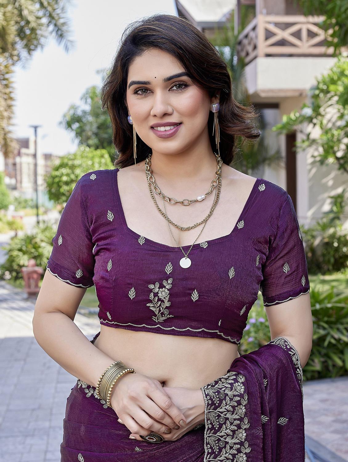 purple chiffon baluchari saree with blouse - 22066131 - Standard Image - 4