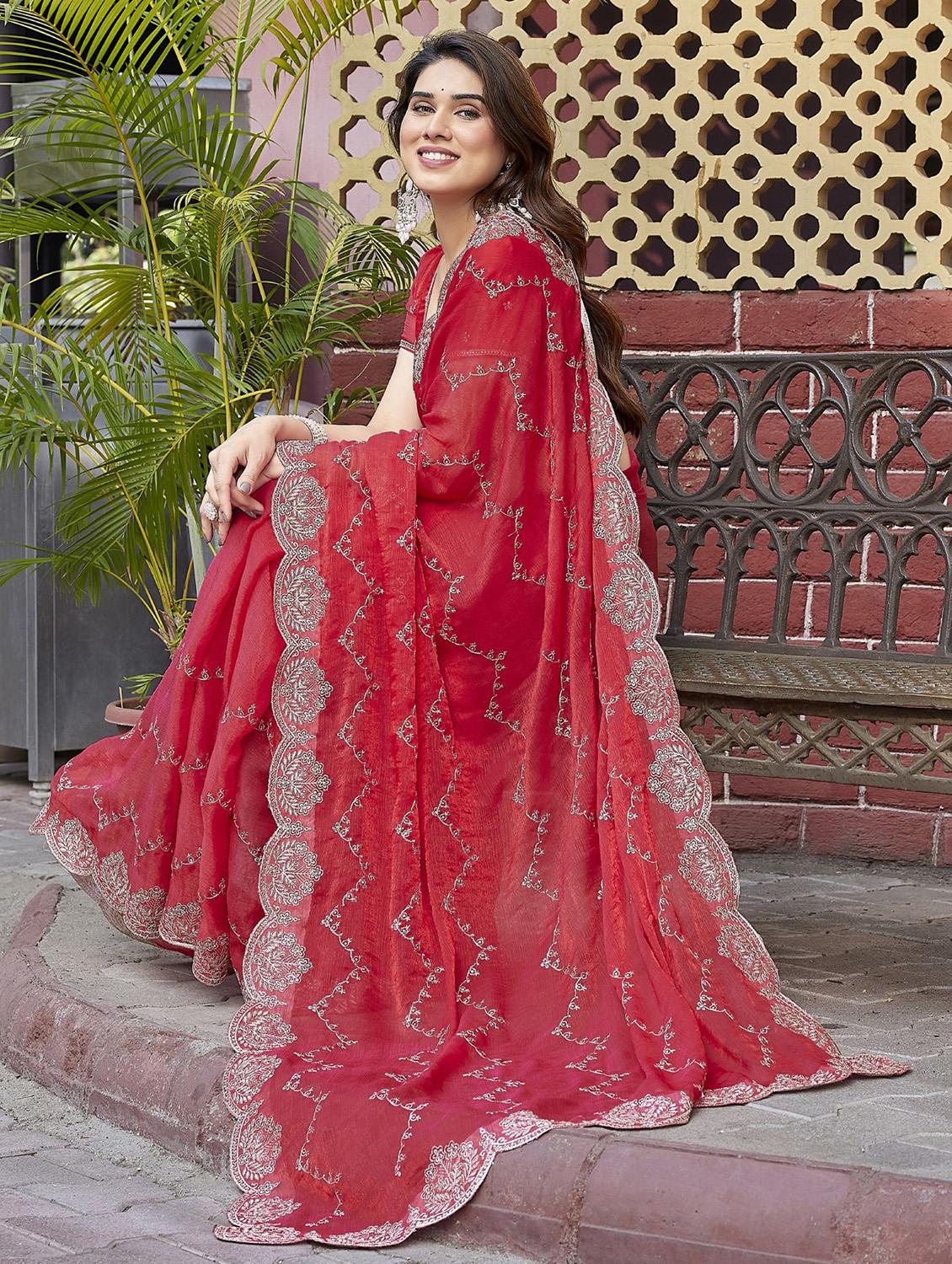 women solid with work embroidered saree with blouse - 22066143 - Standard Image - 1