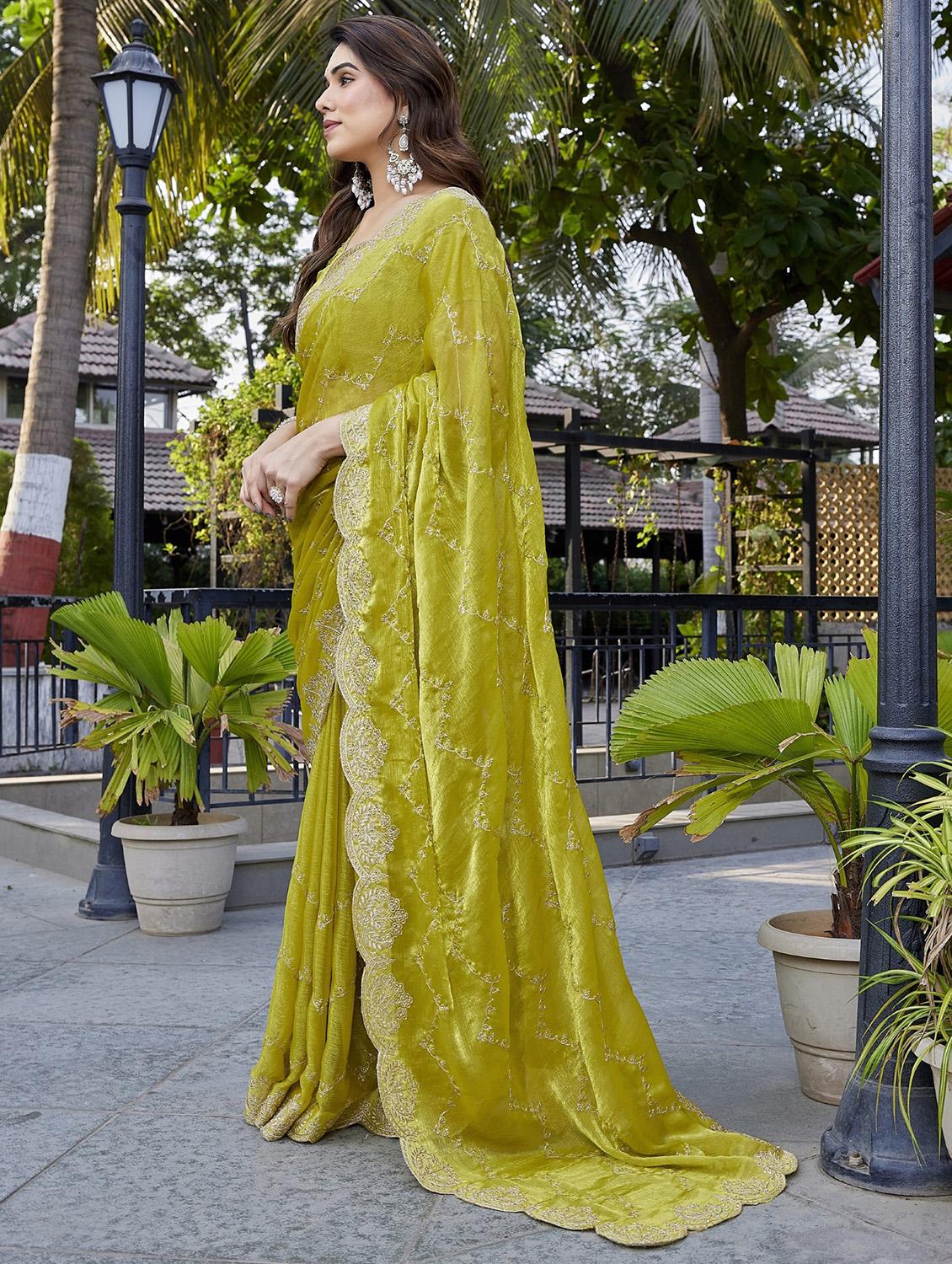 women solid with work embroidered saree with blouse - 22066146 - Standard Image - 1