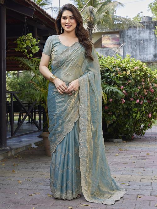 women solid with work embroidered saree with blouse - 22066147 - Standard Image - 0
