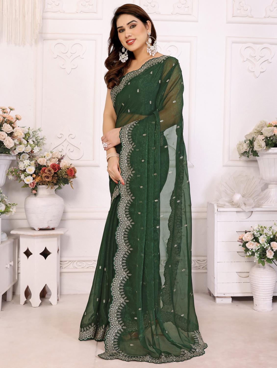 women solid with work embroidered saree with blouse - 22066151 - Standard Image - 1