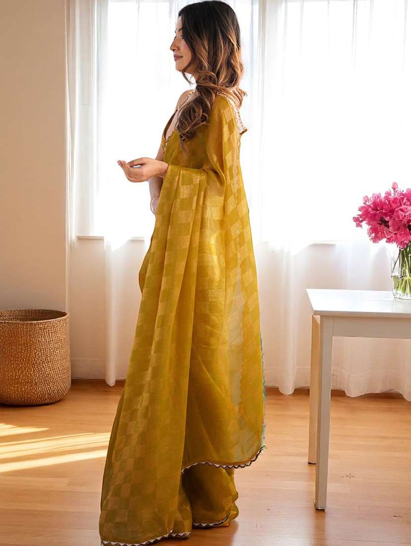women checkered embellished bordered saree with blouse - 22066196 - Standard Image - 1