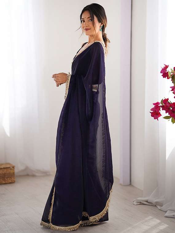 women solid with bordered saree with blouse - 22066207 - Standard Image - 1
