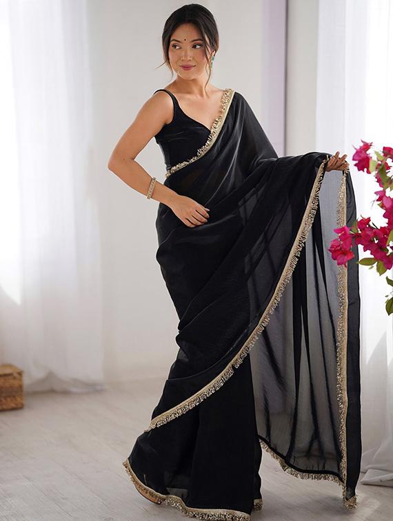 women solid with bordered saree with blouse - 22066208 -  Standard Image - 1