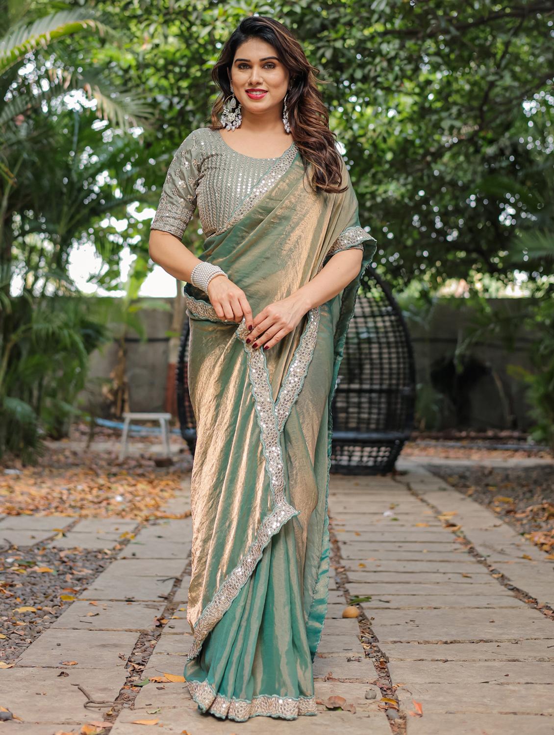 women solid with bordered saree with blouse - 22066212 - Standard Image - 1