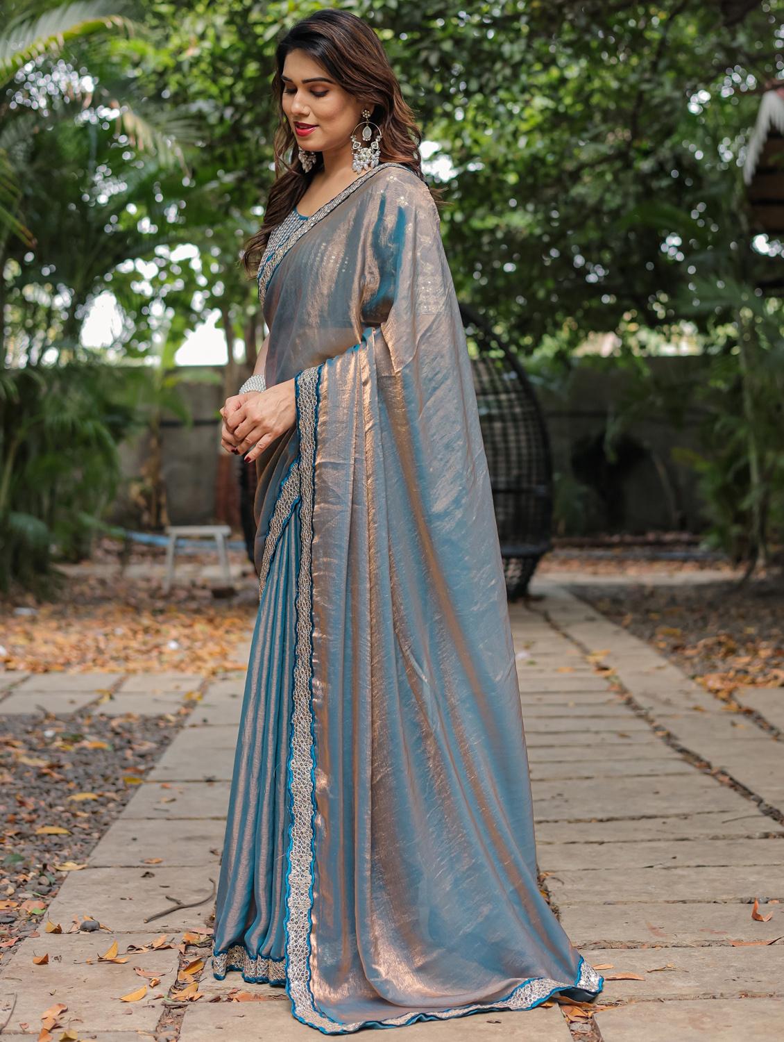 women solid with bordered saree with blouse - 22066213 - Standard Image - 1