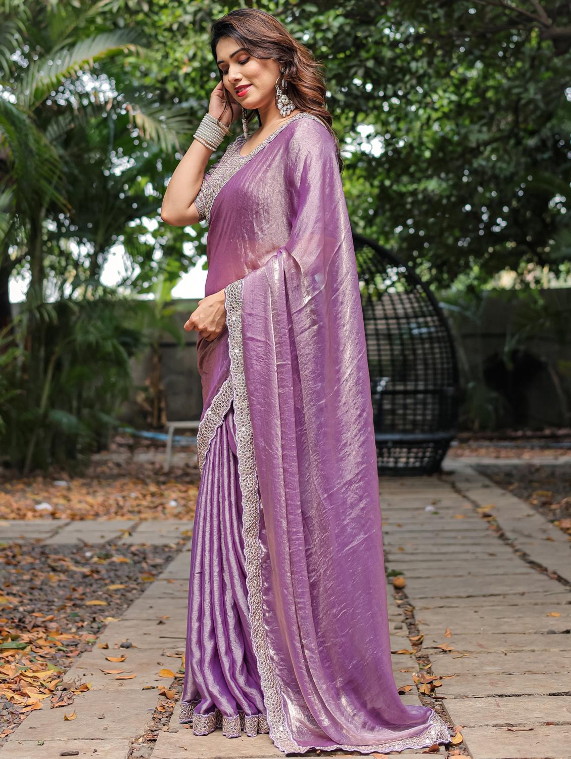 women solid with bordered saree with blouse - 22066214 - Standard Image - 1