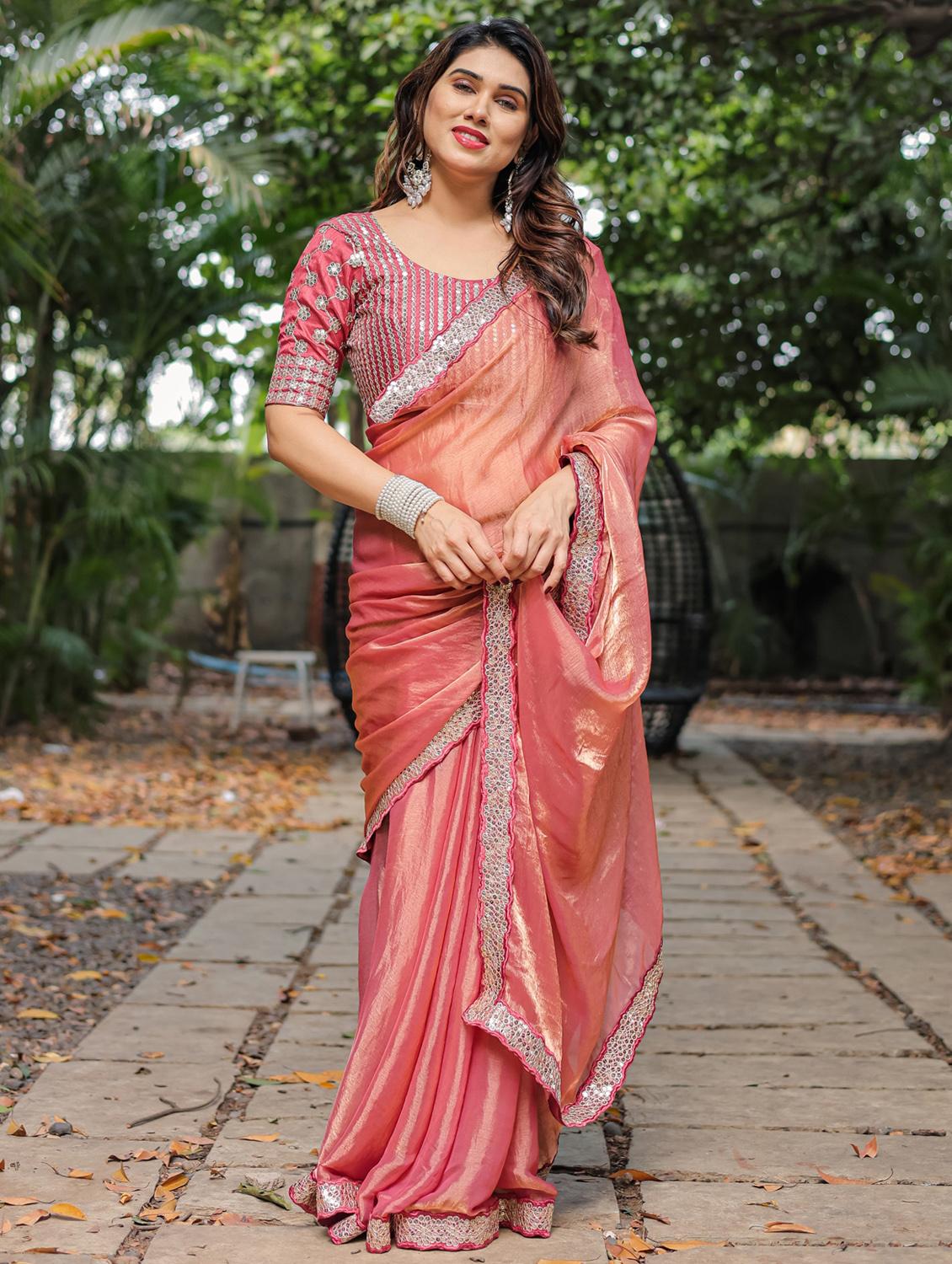 women solid with bordered saree with blouse - 22066215 - Standard Image - 1