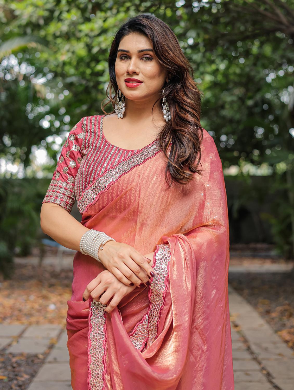 women solid with bordered saree with blouse - 22066215 - Standard Image - 4