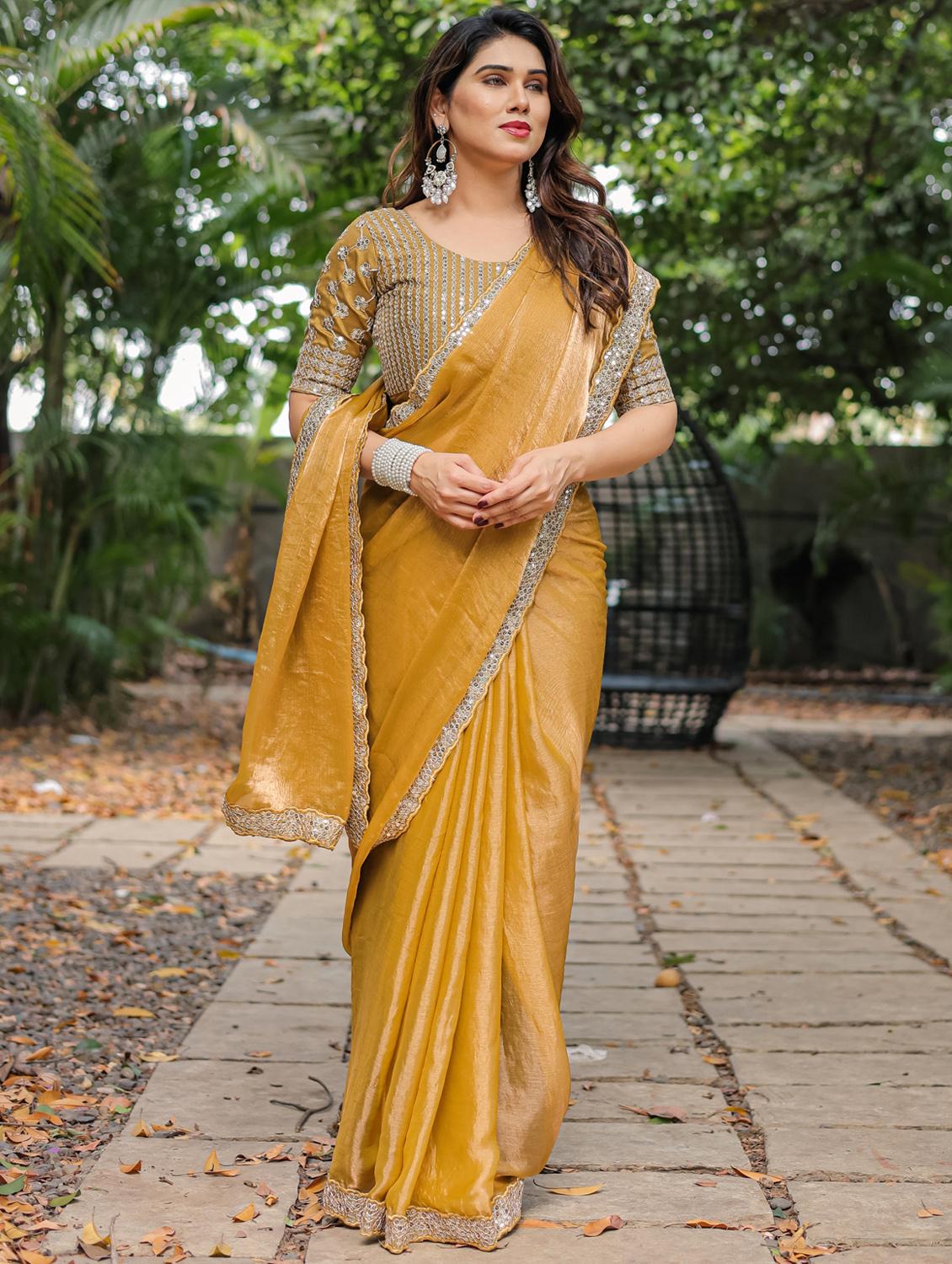 women solid with bordered saree with blouse - 22066216 - Standard Image - 1