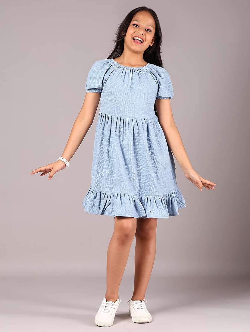 gilrs solid puff sleeve tiered frock - 22066220 -  Standard Image - 1
