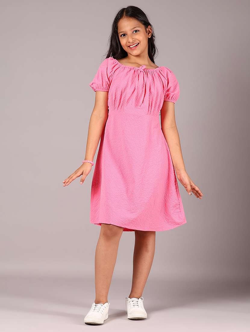 girls pink solid short sleeve frock - 22066221 -  Standard Image - 1