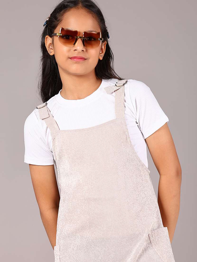 girls solid short sleeve dungaree dress - 22066222 -  Standard Image - 4