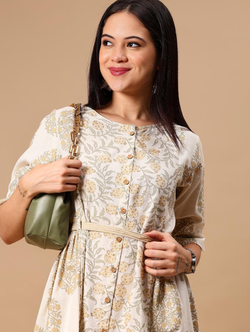 yellow cotton flared ethnic dress - 22066243 - Standard Image - 4