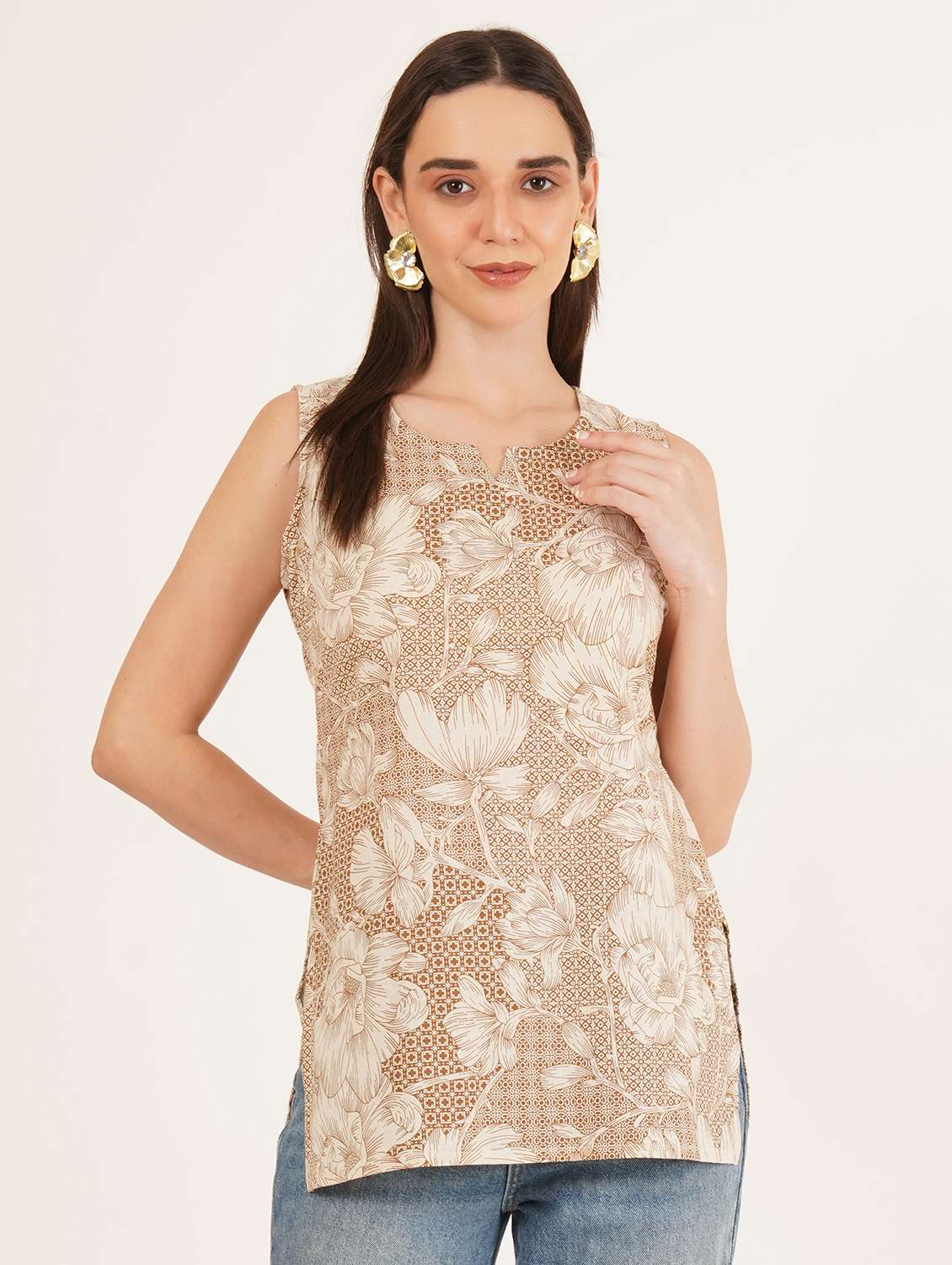 women floral printed sleeveless straight kurti - 22066254 - Standard Image - 1