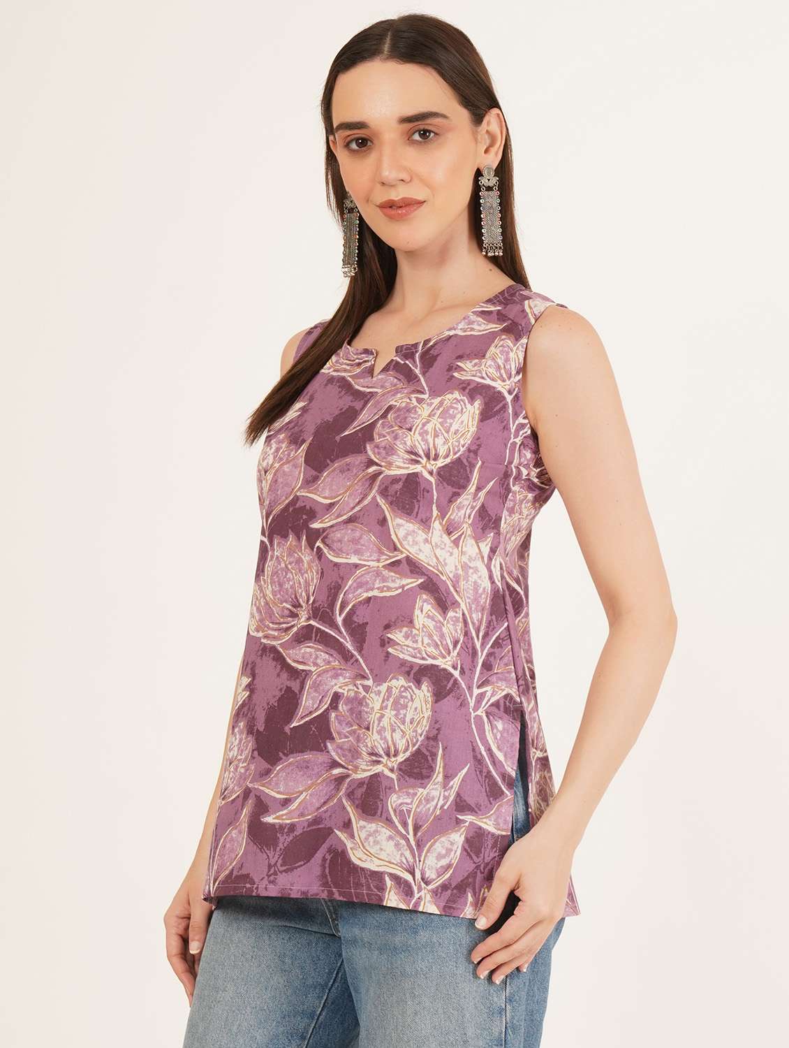 women floral printed sleeveless straight kurti - 22066256 - Standard Image - 1