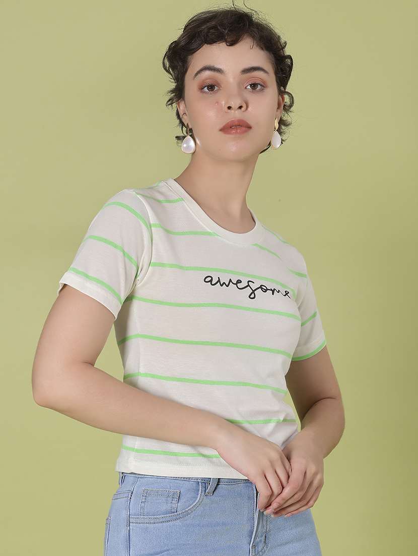 women striped short sleeve regular fit t-shirt - 22066265 -  Standard Image - 1
