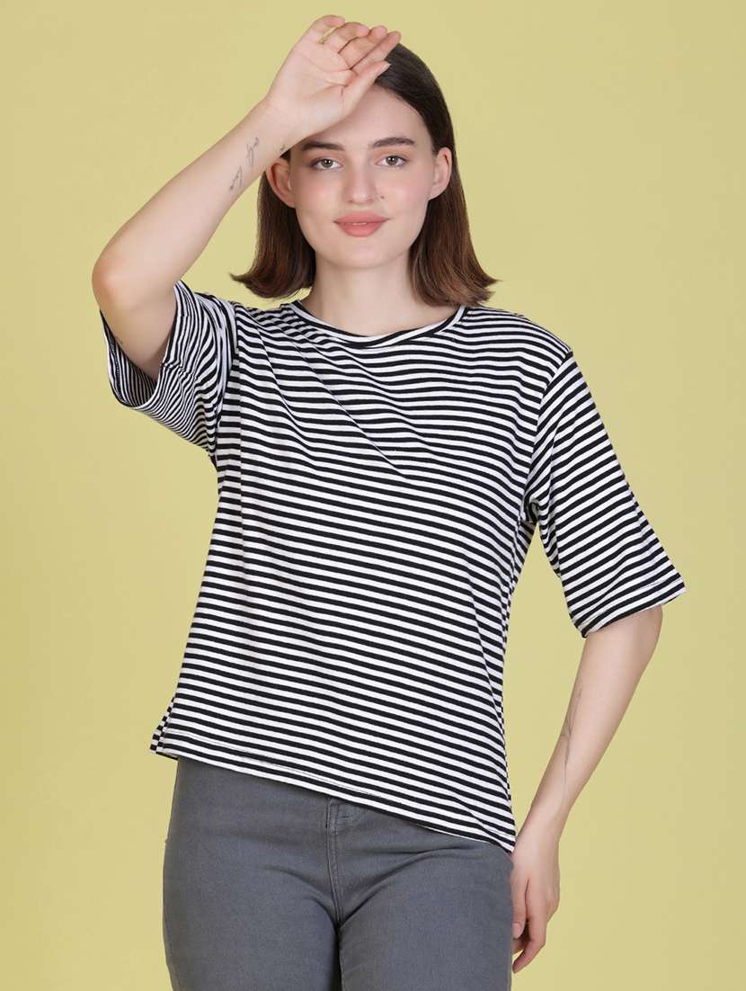women striped short sleeve oversized t-shirt - 22066268 -  Standard Image - 1
