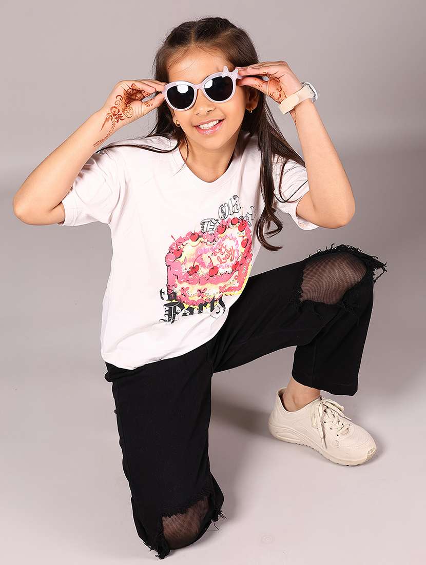 girls white printed short sleeve tee - 22066288 -  Standard Image - 4