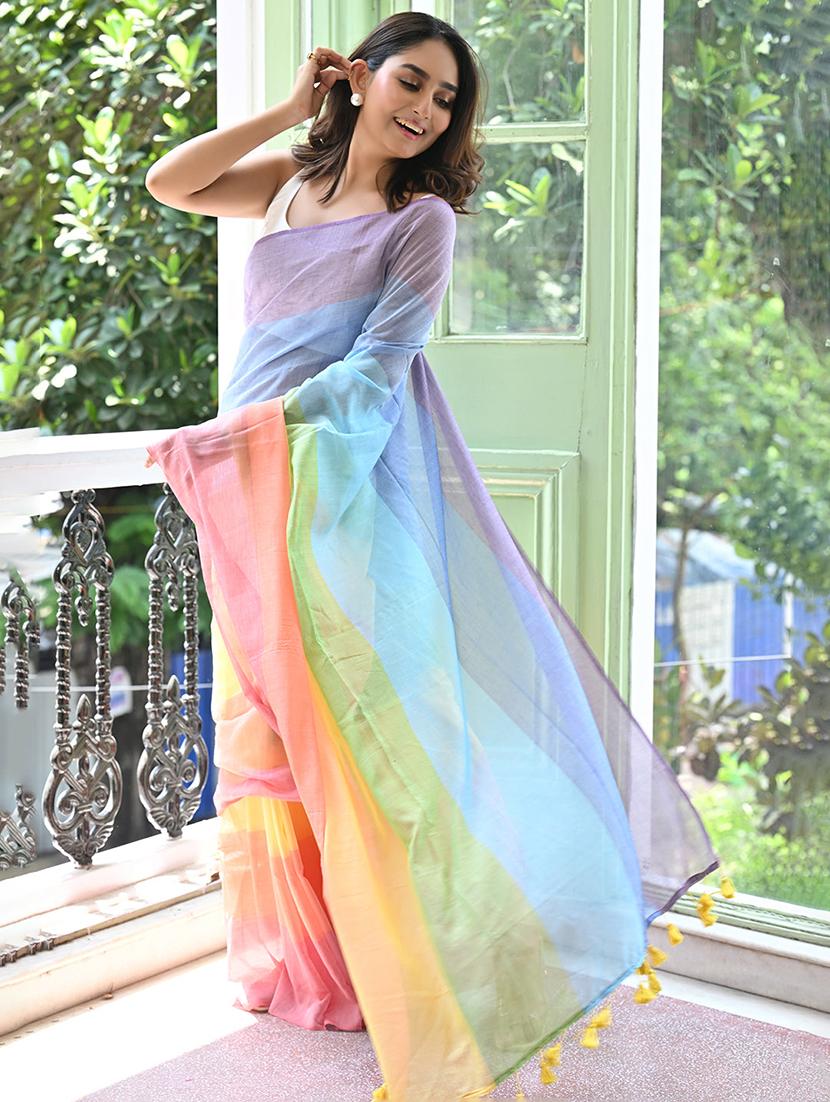 women color block printed saree with blouse - 22066301 - Standard Image - 1
