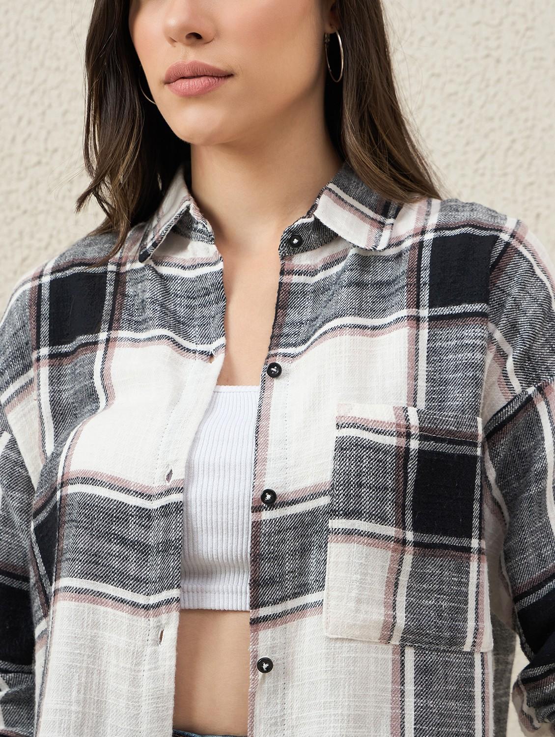 women checkered collared long sleeve oversized shirt - 22066306 - Standard Image - 4