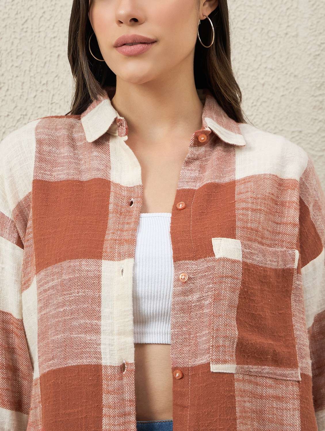 women checkered collared long sleeve oversized shirt - 22066307 - Standard Image - 4