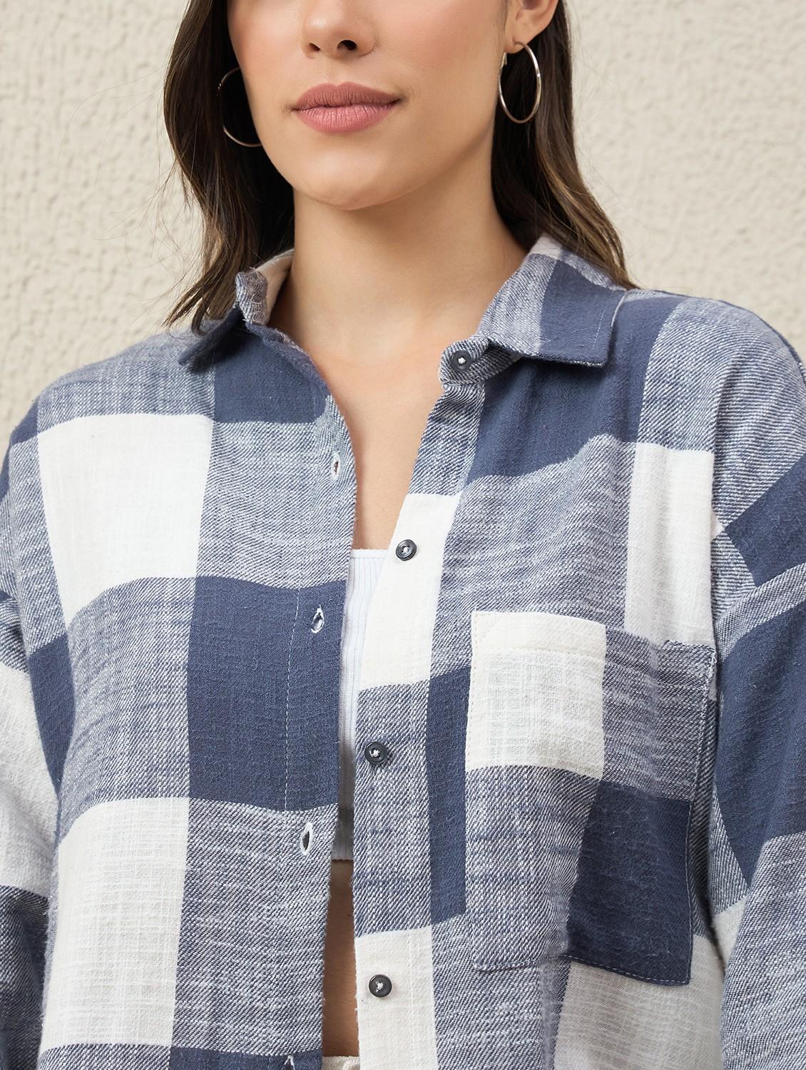 women checkered collared long sleeve oversized shirt - 22066308 - Standard Image - 4
