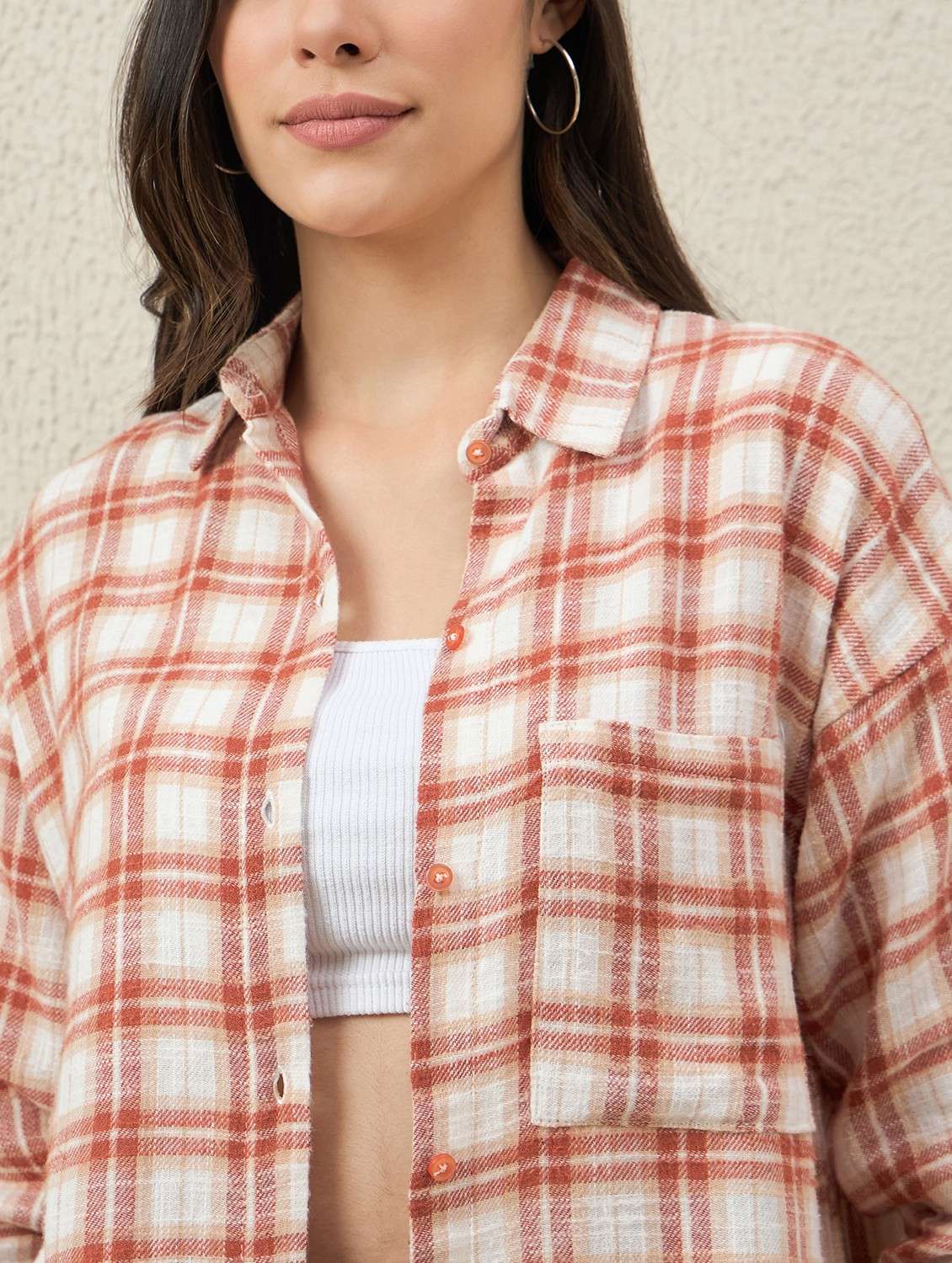 women checkered collared long sleeve oversized shirt - 22066310 - Standard Image - 4