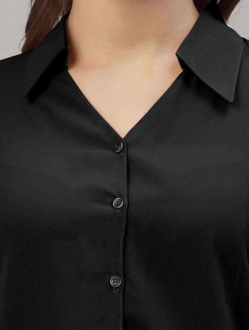 women solid collared three quarter sleeve shirt - 22066314 - Standard Image - 4