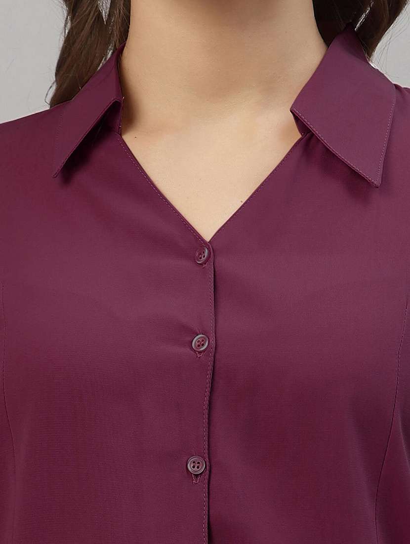 women solid collared three quarter sleeve shirt - 22066315 - Standard Image - 4
