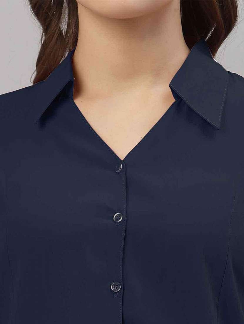 women solid collared three quarter sleeve shirt - 22066318 - Standard Image - 4
