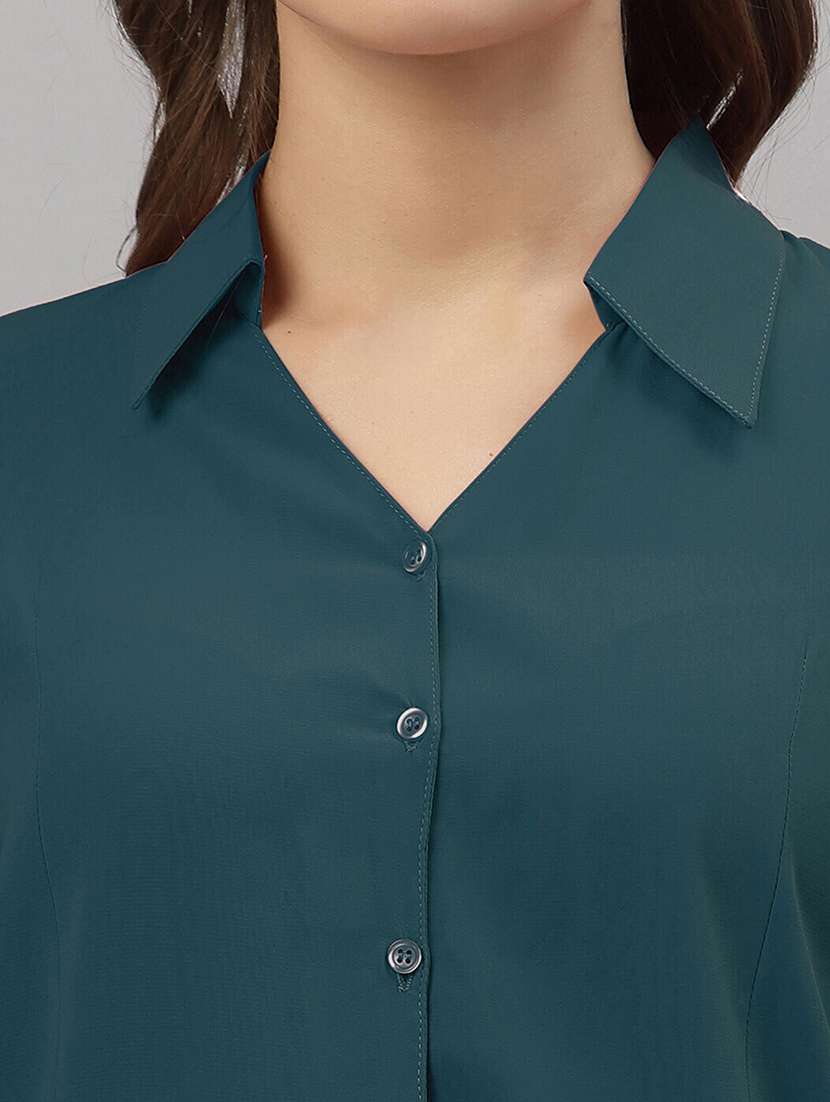 women solid collared three quarter sleeve shirt - 22066321 - Standard Image - 4