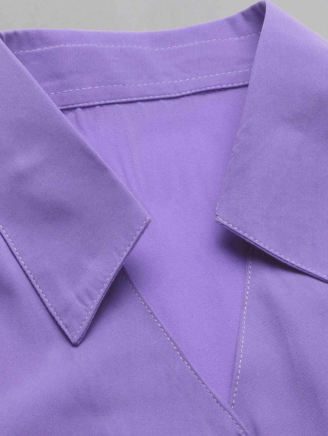 women solid collared three quarter sleeve shirt - 22066322 -  Standard Image - 6