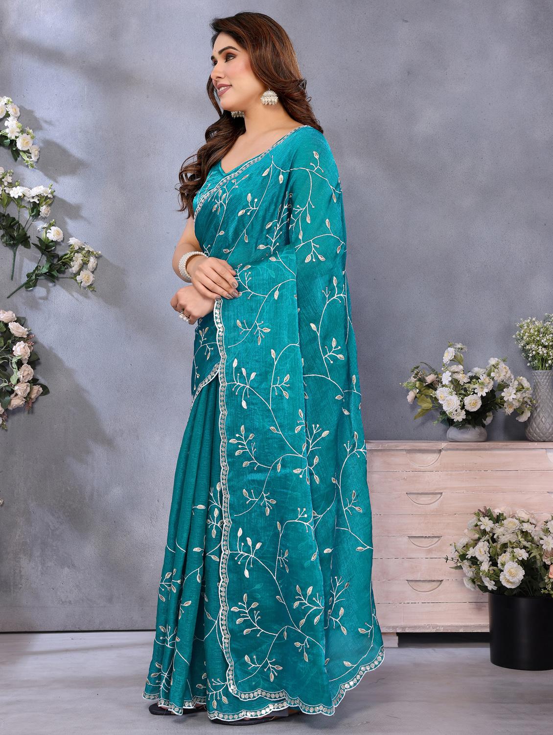 women solid with work embroidered saree with blouse - 22066325 - Standard Image - 1