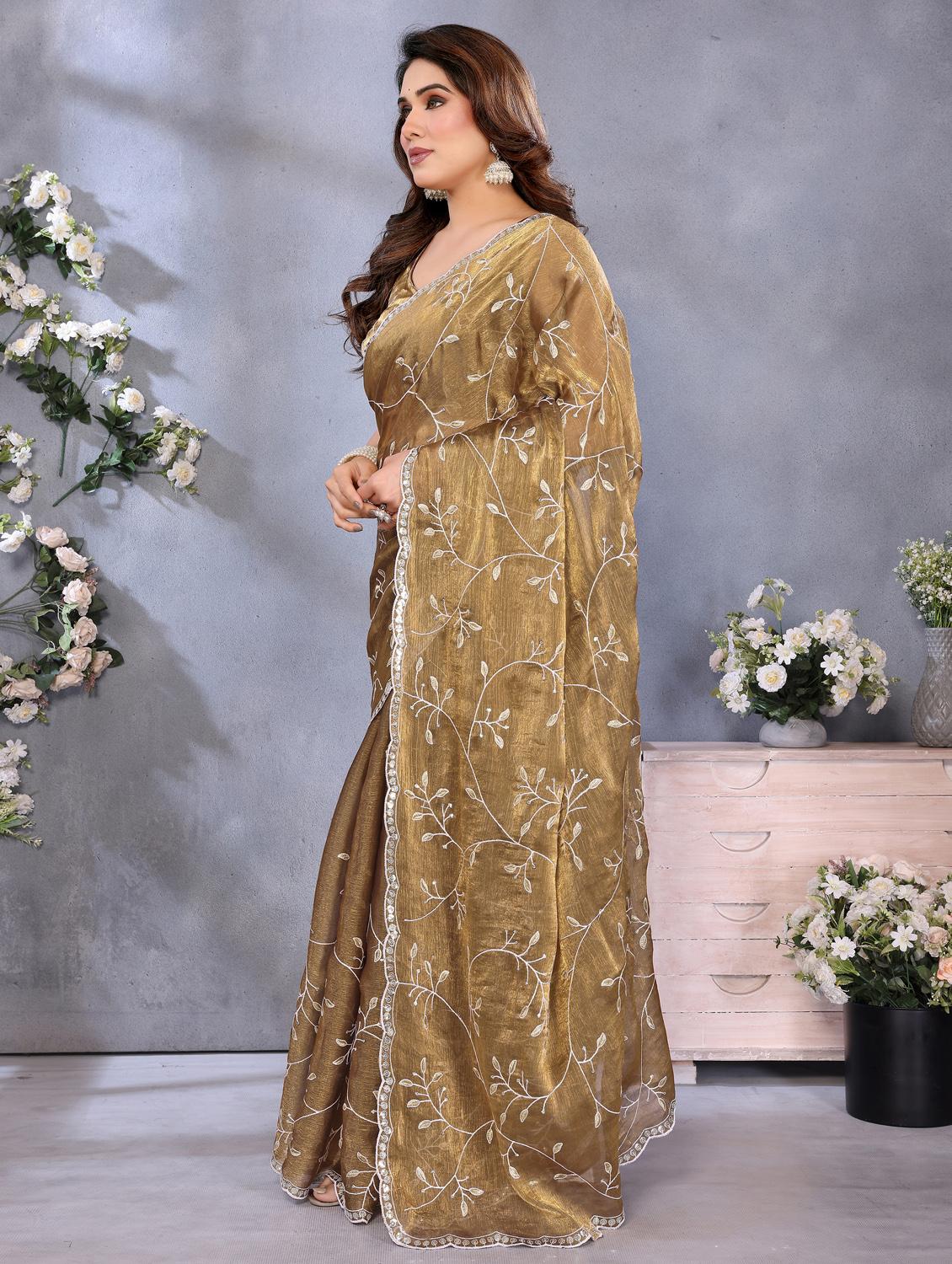 women solid with work embroidered saree with blouse - 22066326 -  Standard Image - 1