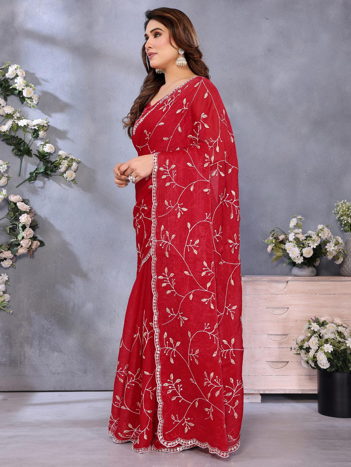 women solid with work embroidered saree with blouse - 22066328 - Standard Image - 1