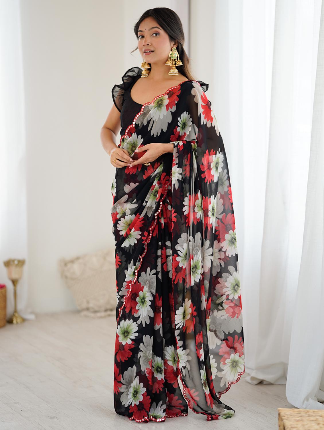 women floral printed saree with blouse - 22066335 - Standard Image - 1