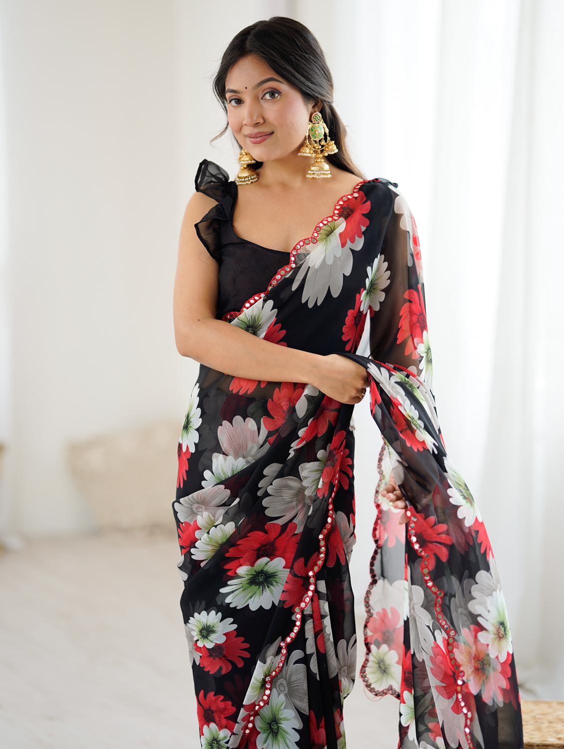 women floral printed saree with blouse - 22066335 - Standard Image - 4