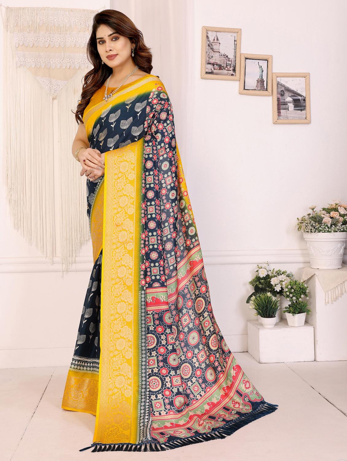 women printed casual wear saree with blouse - 22066359 - Standard Image - 1
