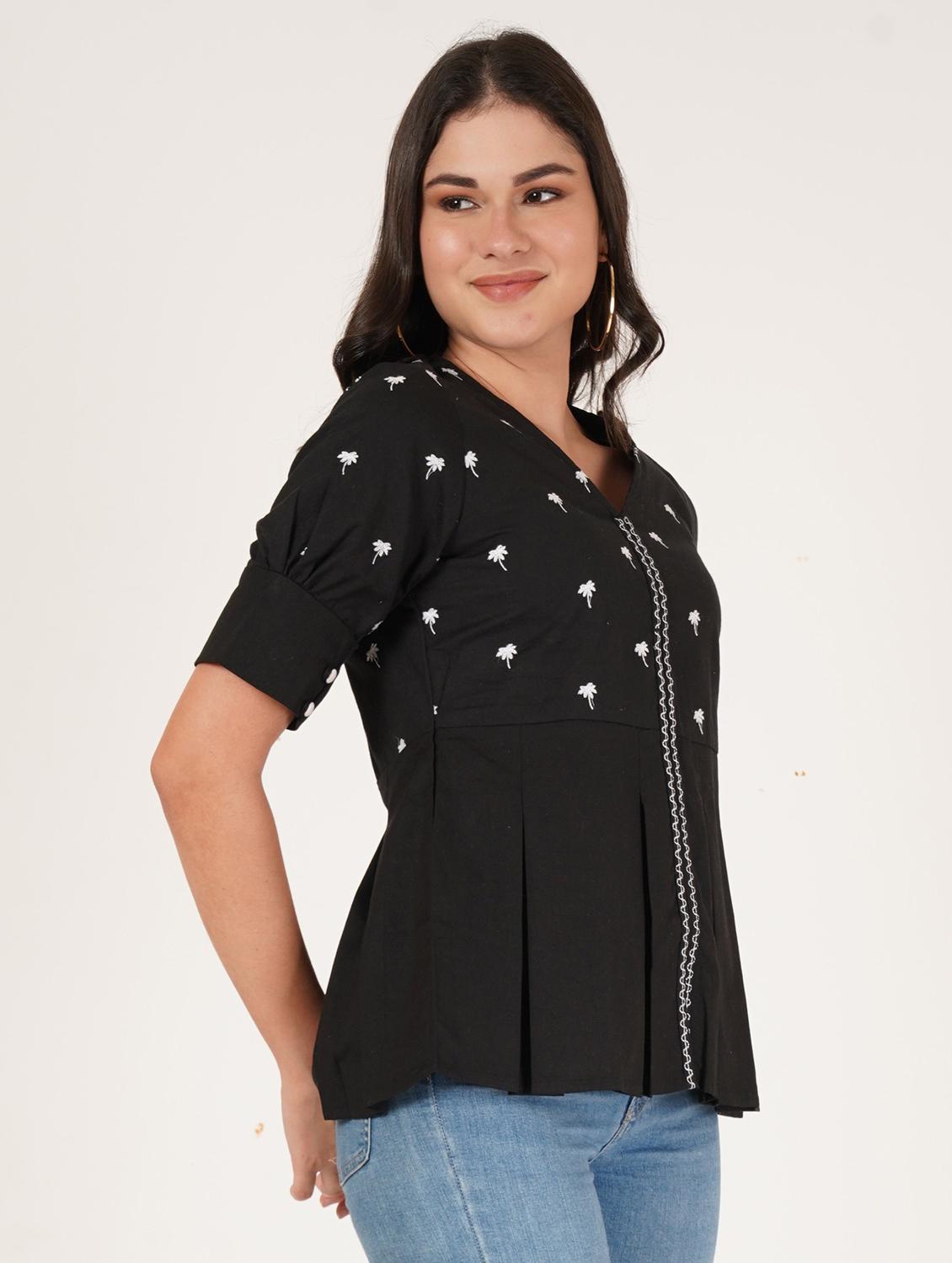 women embroidered puff sleeve peplum top - 22066367 - Standard Image - 1